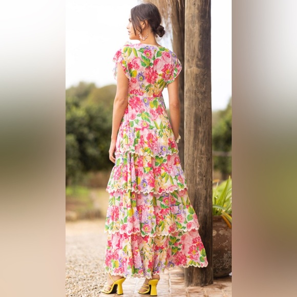 Miss June Paris maxi floral flowy feminine fairy boho flowy Dress small chic - Picture 2 of 8